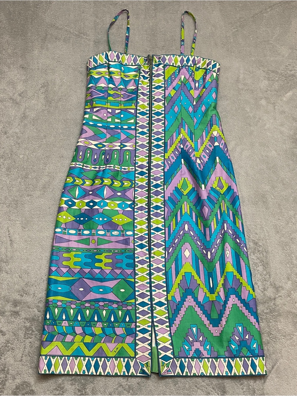 EMILIO PUCCI Vintage 1960s Cotton Geometric Chevron Slip Dress Split Print SZ 10